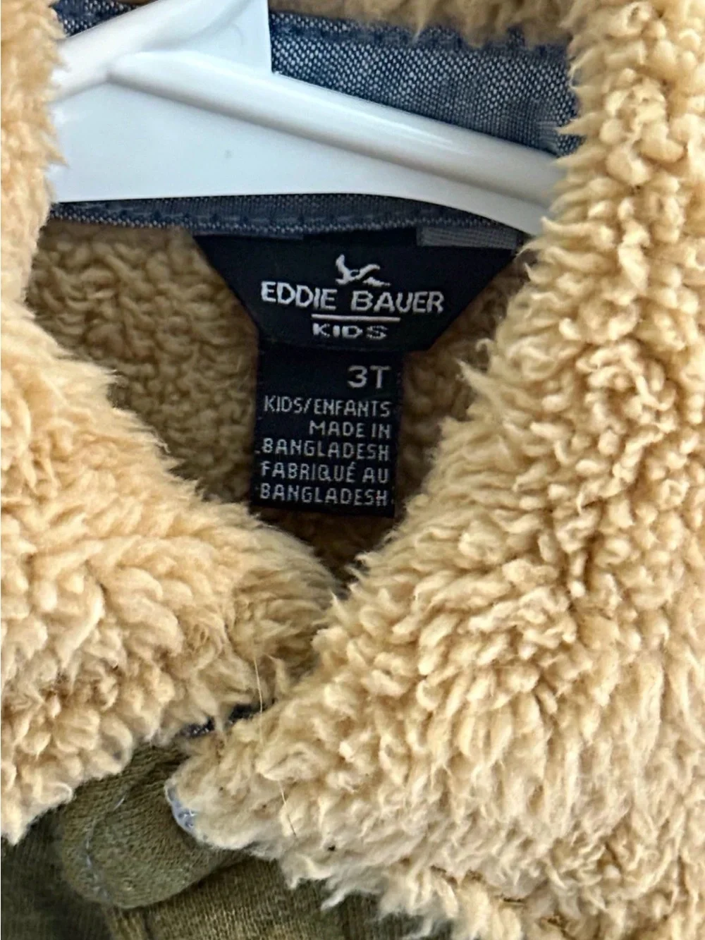 Eddie Bauer Kids Toddler Quilted Jacket Sherpa Collar Olive Green Size 3T